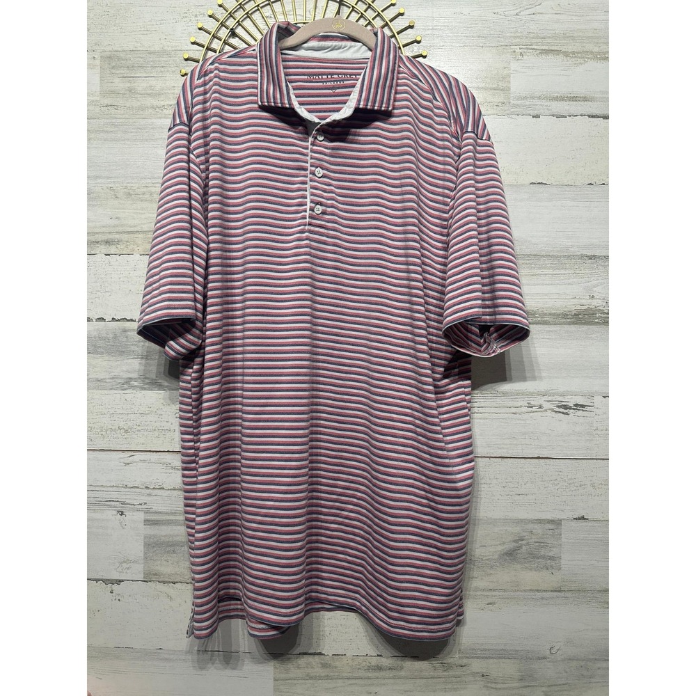 Matte Grey Polo Shirt Men 2XL‎ Red White Blue Striped Performance Golf EUC